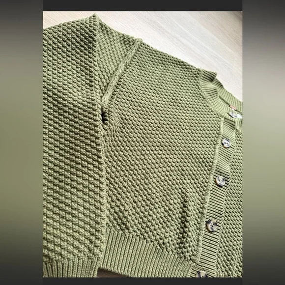 Free People Lila Cardigan Green Textured Knit Button Front (L) - Picture 9 of 14